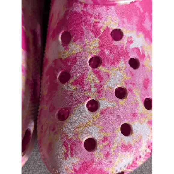 Pink Tie-Dye Crocs Classic Clogs W12/M10 Lightweight Slip-On Unisex Shoes - Picture 3 of 5